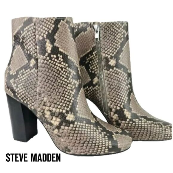 Steve Madden Shoes - Steve Madden Pixie Natural Snake Print Block Heel Ankle Boot Bootie Size 7.5